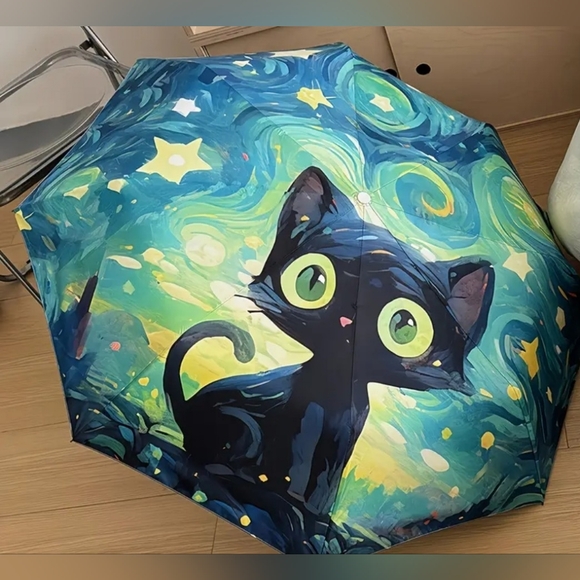Source Unknown Accessories - 🆕️☔️🐈⬛️ CARTOON CAT & STARRY NIGHT COMPACT UMBRELLA🐈⬛️☔️